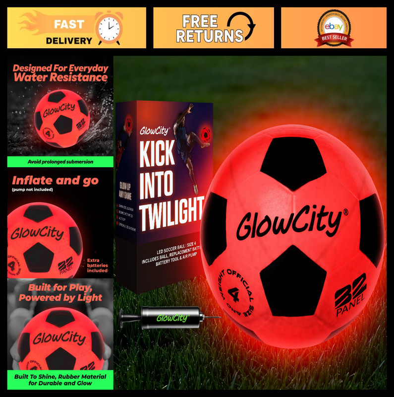 Glow in the Dark Soccer Ball – LED Light Up Sizes 3, 4, 5 for Kids & Teens – Fun