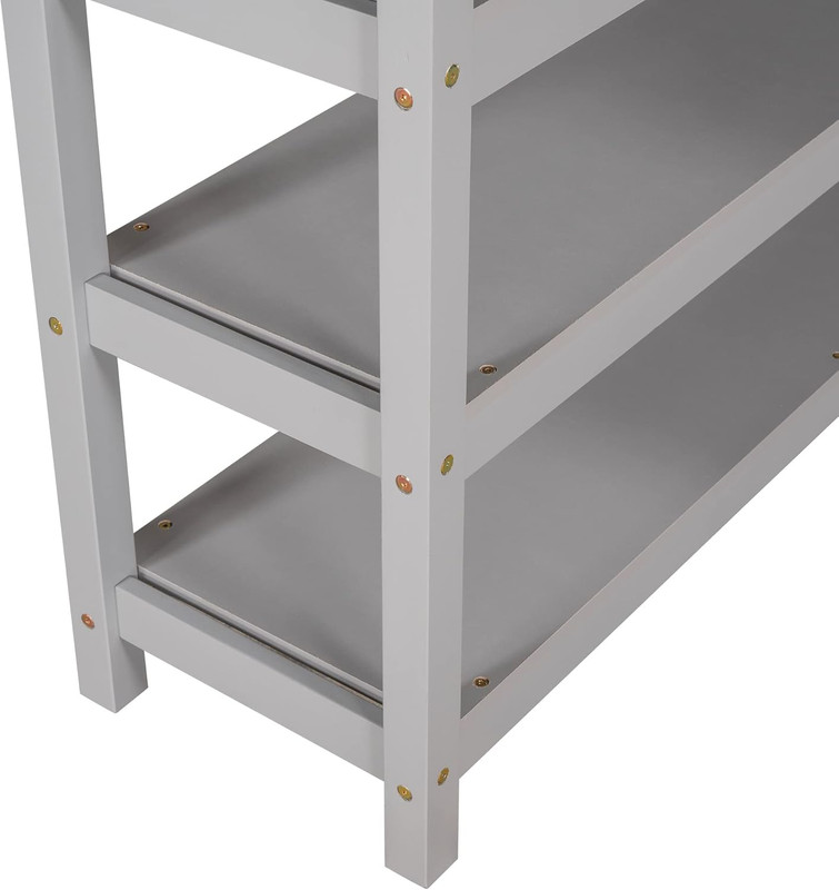 Gray Full Size Loft Bed with Storage Shelves & Under-Bed Desk gallery