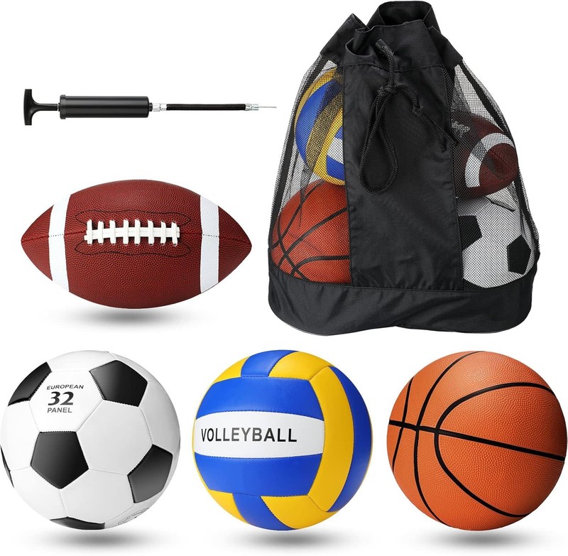 4 Pcs Official Size Sports Balls Set Soccer Basketball