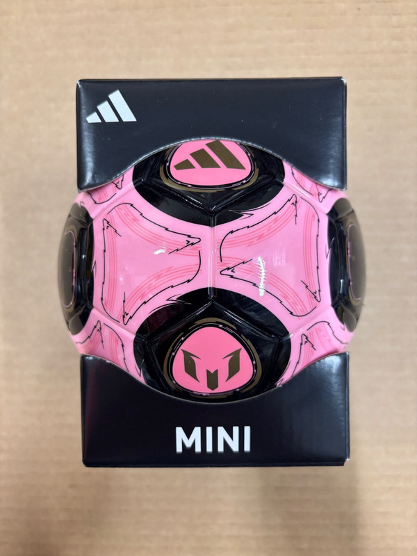 SOCCER BALL-ADIDAS-SIZE 1 MINI-F50-MESSI LOGO-PINK & BLACK IN COLOR-NEW-IN BOX-