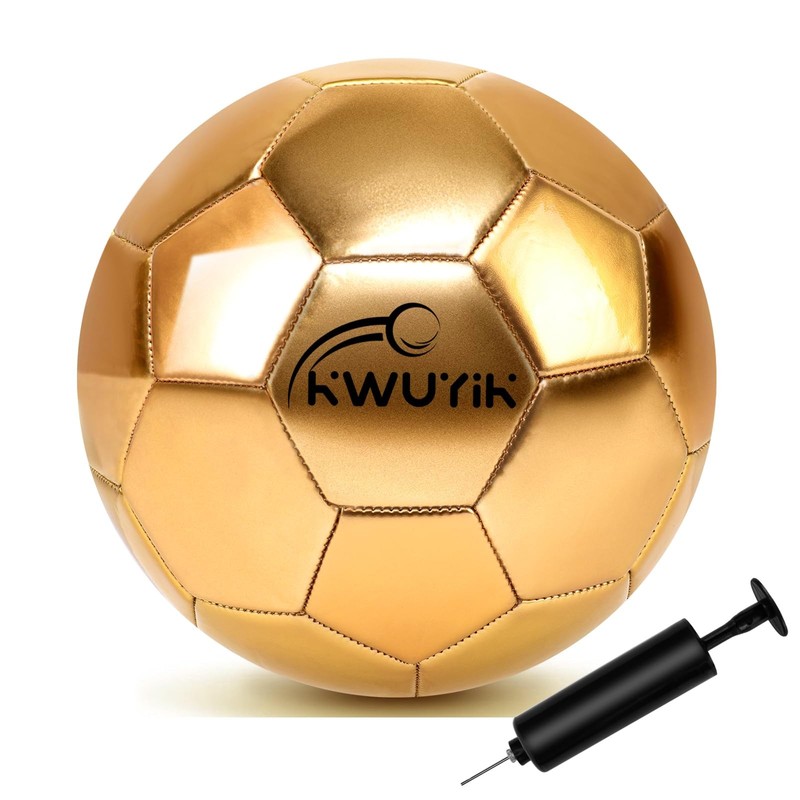 Size 5 Glitter Gold Soccer Ball Set with Pump Soccer Ball for Youth Adults Tr…