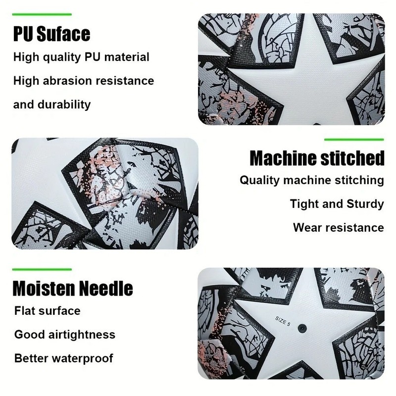 Size 5 Unisex Soccer Ball - Durable Machine-Sewn Wear-Resistant PU Leather gallery