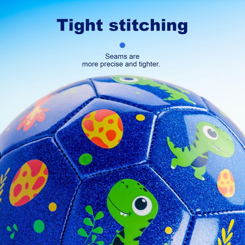 Toddler Soccer Ball Size 2 with Pump Deflated, Blue Dinosaur Cartoon Ball for... gallery