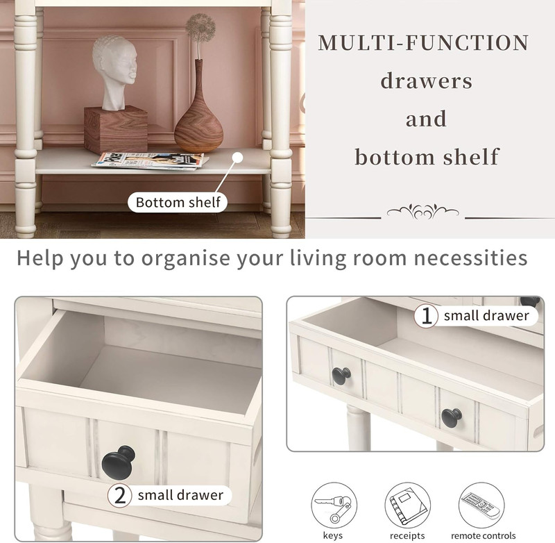Ivory White Console Table with 3 Drawers & Shelf for Living Room & Entryway gallery