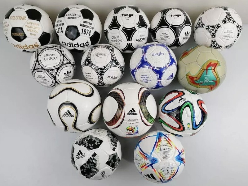 MINI BALL SET OF 14 PCS ADIDAS HISTORICAL FIFA WORLD CUP 1970 TO 2022 SIZE 1