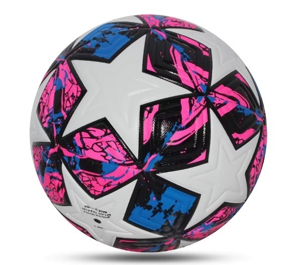 Size 5 Soccer Ball Pink Blue Multicolor w White Star Standard Training Football