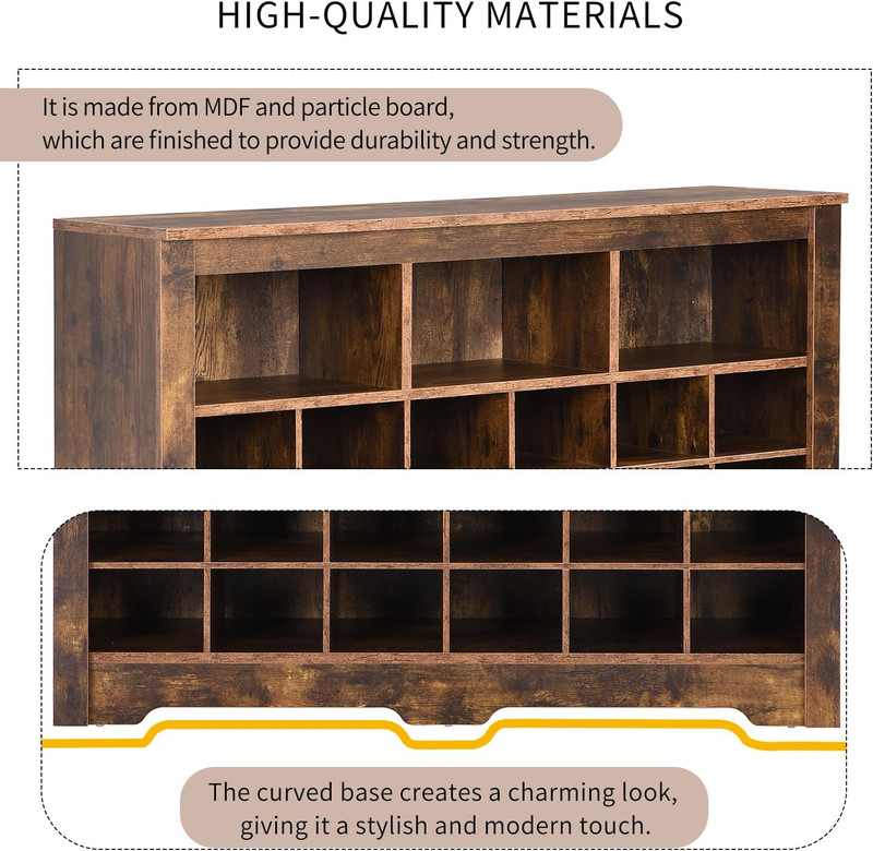 Modern 45" Shoe Cabinet with 5-Tier Rack & 27 Cubbies, Rustic Brown Storage gallery