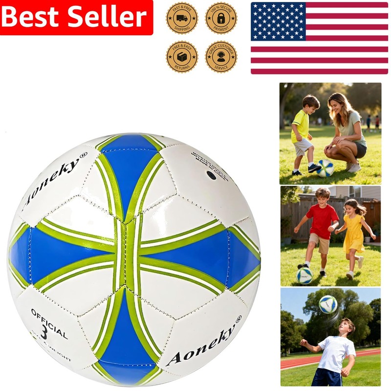 Soccer Ball Size 3 Kids Training Durable Faux Leather Outdoor Play Set with P…