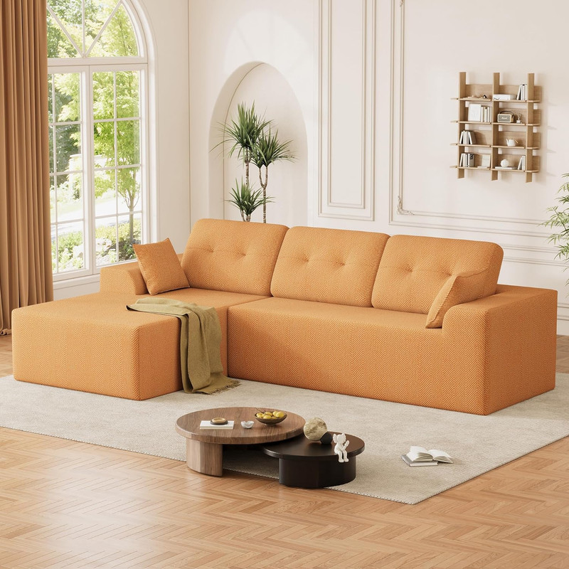 106" Cloud Sectional Couch, Compressed L-Shaped Sofa with Deep Seat Chaise, Bone gallery