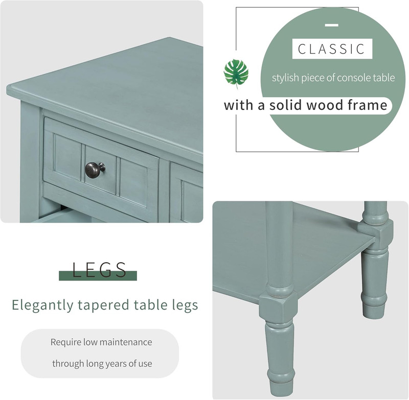 Light Blue Classic Console Table with 3 Drawers & Bottom Shelf for Living Room gallery