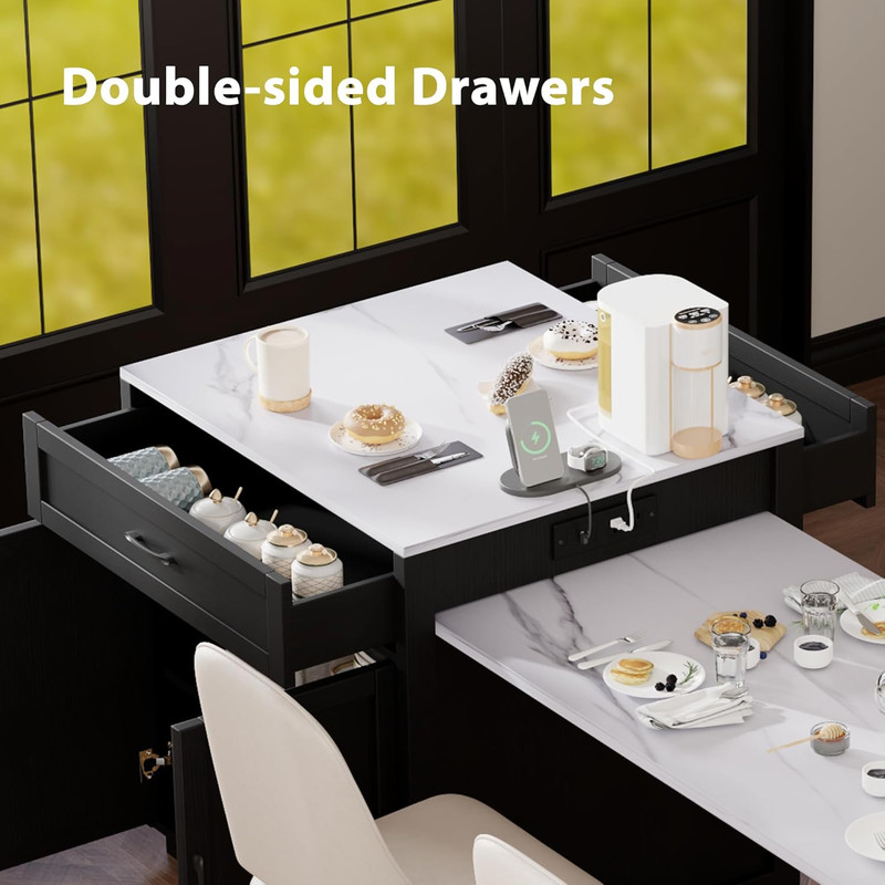 83" Kitchen Island with Extendable Dining Table,2-Tone Kitchen Table W/Double-Si gallery