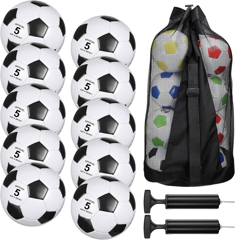 13 Pcs Soccer Ball Bulk 10 Pcs Official Size 4, 5 Soccer Ball with 2 Pump and Ca