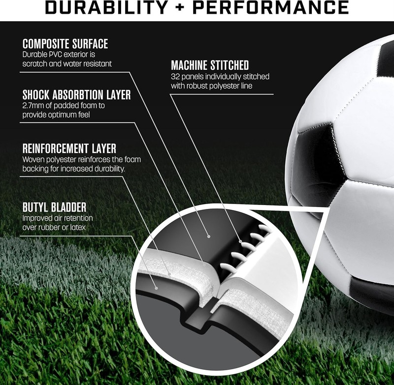 Soccer Ball - Classic Black & White Design with Air Pump - Size 3, 4, 5 gallery
