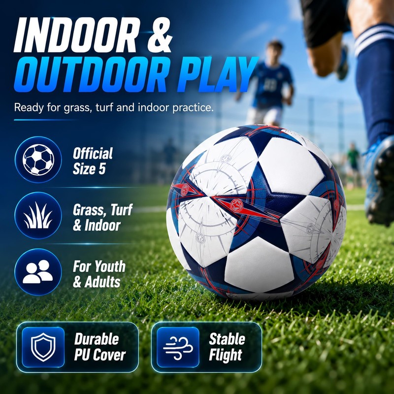 Soccer Ball Size 5, Seamless Waterproof PU Training & Match Soccer Ball for T... gallery