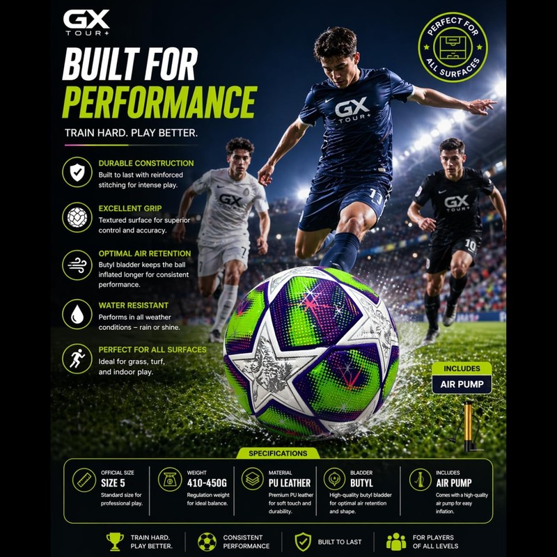GX Professional Size 5 Soccer Ball. Textured, All-Terrain Training & Competit... gallery