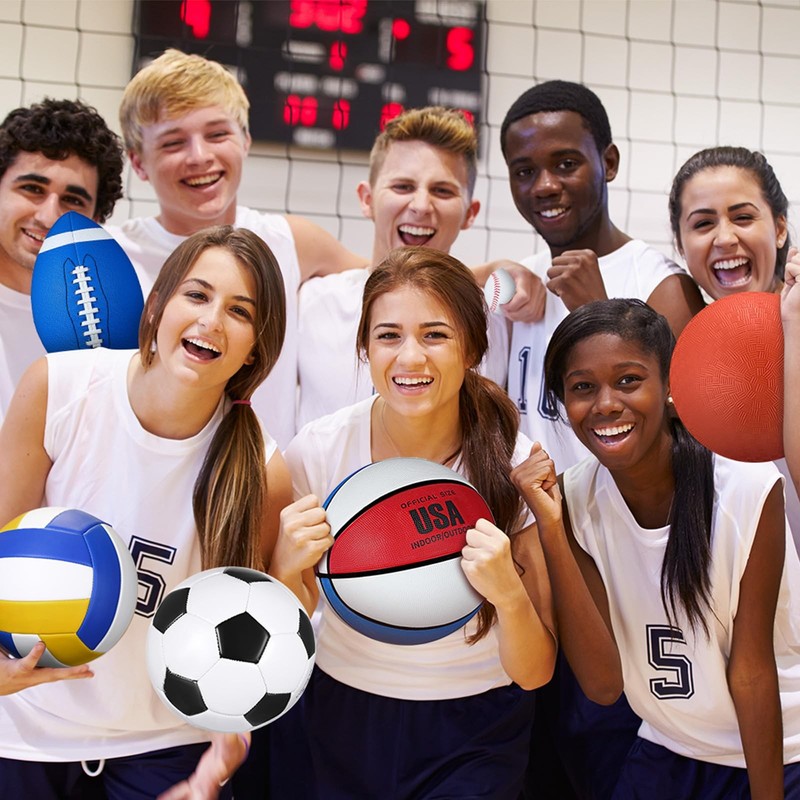 6 Pcs Multi Sport Ball Set Official Size Football Basketball Soccer Volleybal... gallery