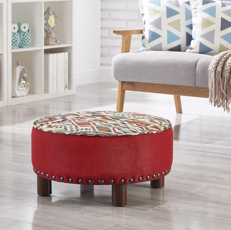 Upholstered Oversized Ottoman Modern round Floor Seating, Dia 21.5" Geometric Re gallery