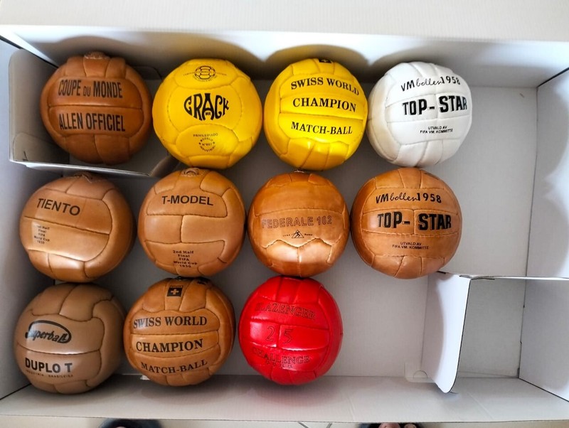 Historical collector mini ball set 11 pcs FIFA world cup 1930-1966 leather 100% gallery