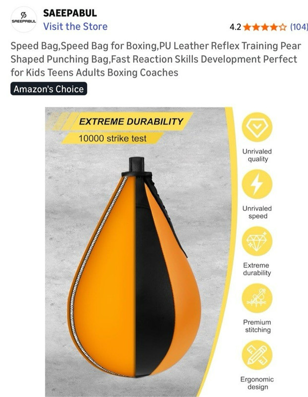 SAEEPABUL SPEED BAG FOR BOXING PU Leather Reflex Training Pear Shaped ORANGE/BK