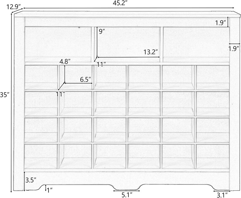Modern 45" Shoe Cabinet with 5-Tier Rack & 27 Cubbies, Rustic Brown Storage gallery