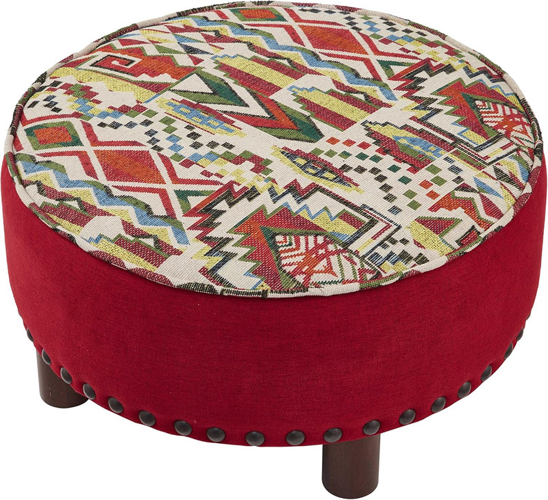 Upholstered Oversized Ottoman Modern round Floor Seating, Dia 21.5" Geometric Re gallery