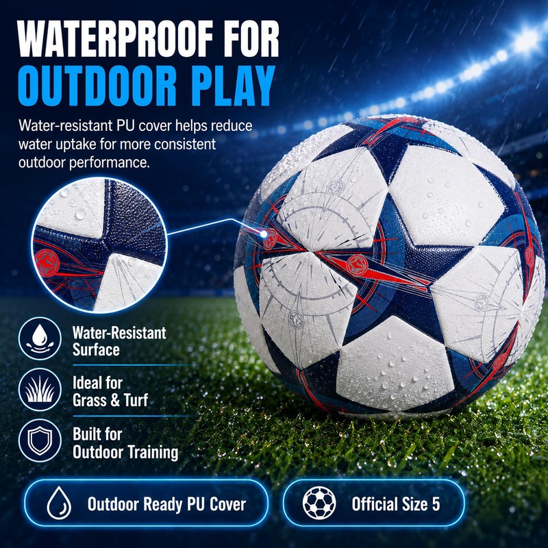 Soccer Ball Size 5, Seamless Waterproof PU Training & Match Soccer Ball for T... gallery