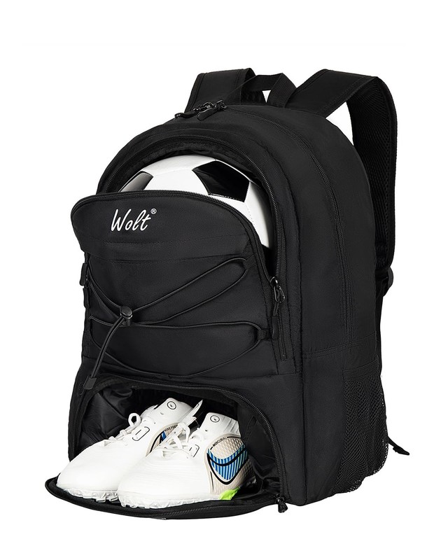 WOLT Soccer Backpack Bag with Ball Holder & Shoes Large, Black