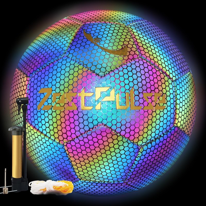 Holographic Reflective Soccer Ball Size 5 for Adults, High Visibility for Nig…
