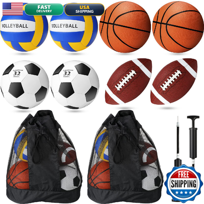 Chitidr 8 Pcs Sports Balls Set Include Basketball Football Soccer Volleyball 2