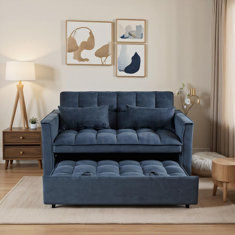 Compact 53" Velvet Sleeper Sofa, 3-in-1 Couch with Adjustable Backrest, Black gallery