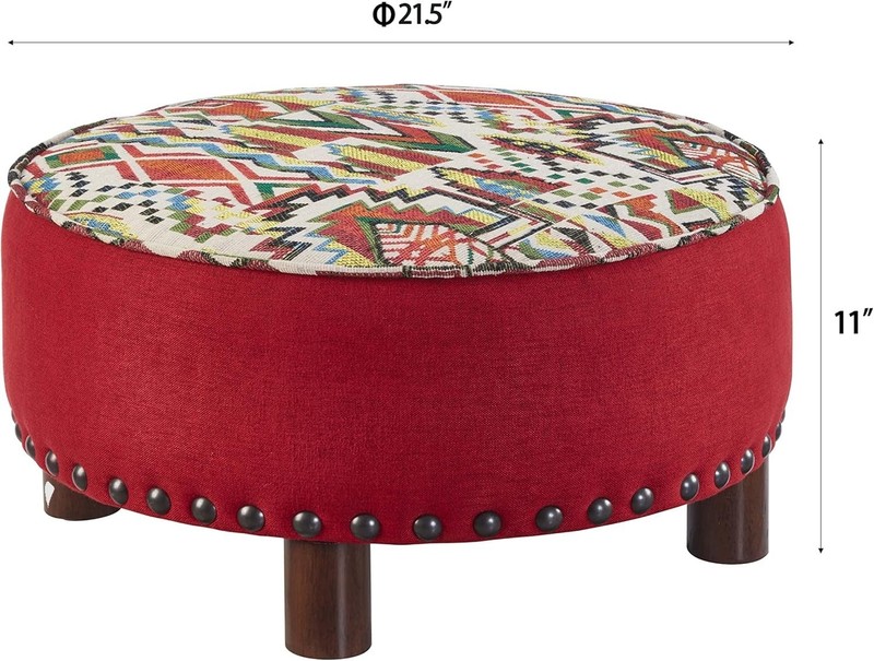 Upholstered Oversized Ottoman Modern round Floor Seating, Dia 21.5" Geometric Re gallery