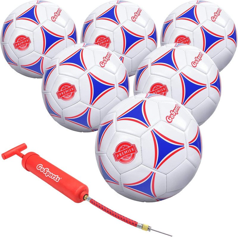 Premier Soccer Balls - Single or 6 Pack - Sizes 3, 4, 5, with Ball Pump