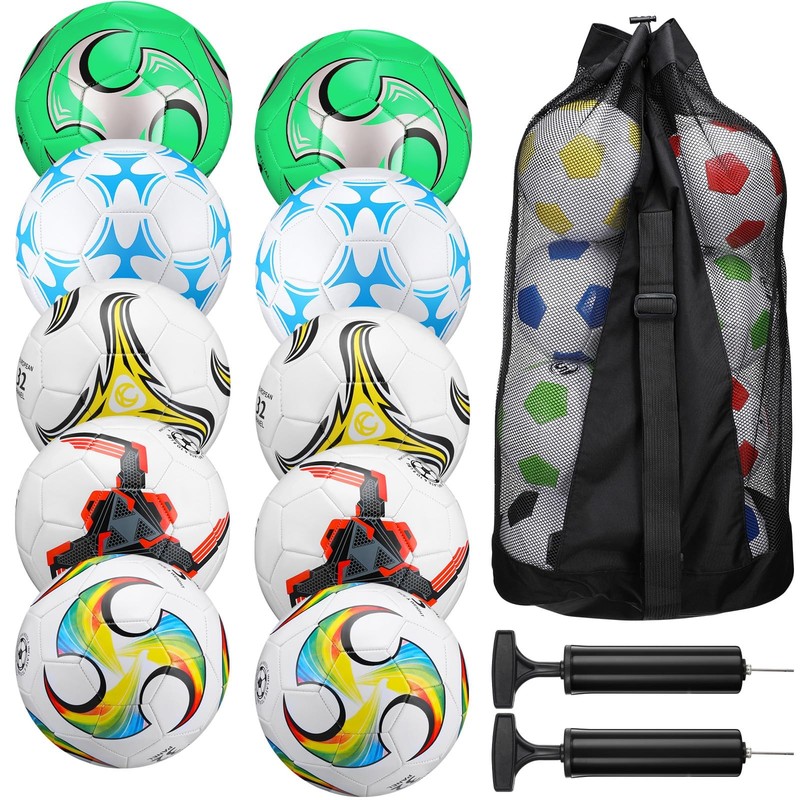 13 Pcs Soccer Ball Bulk 10 Pcs Official Size 4, 5 Soccer Ball with 2 Pump and…