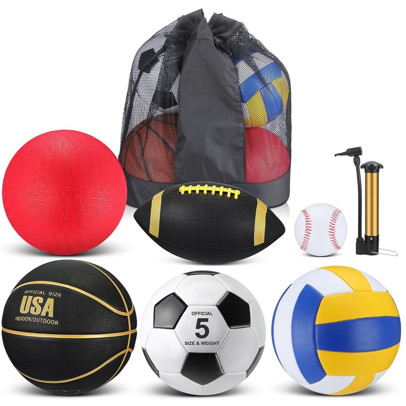 Size 7, Football: not specified, Basketball: rubber (color specified),…