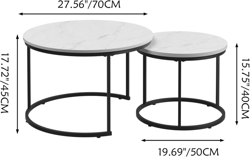 Stylish 27.6" Round Nesting Coffee Table Set with Marble Top & Metal Frame gallery