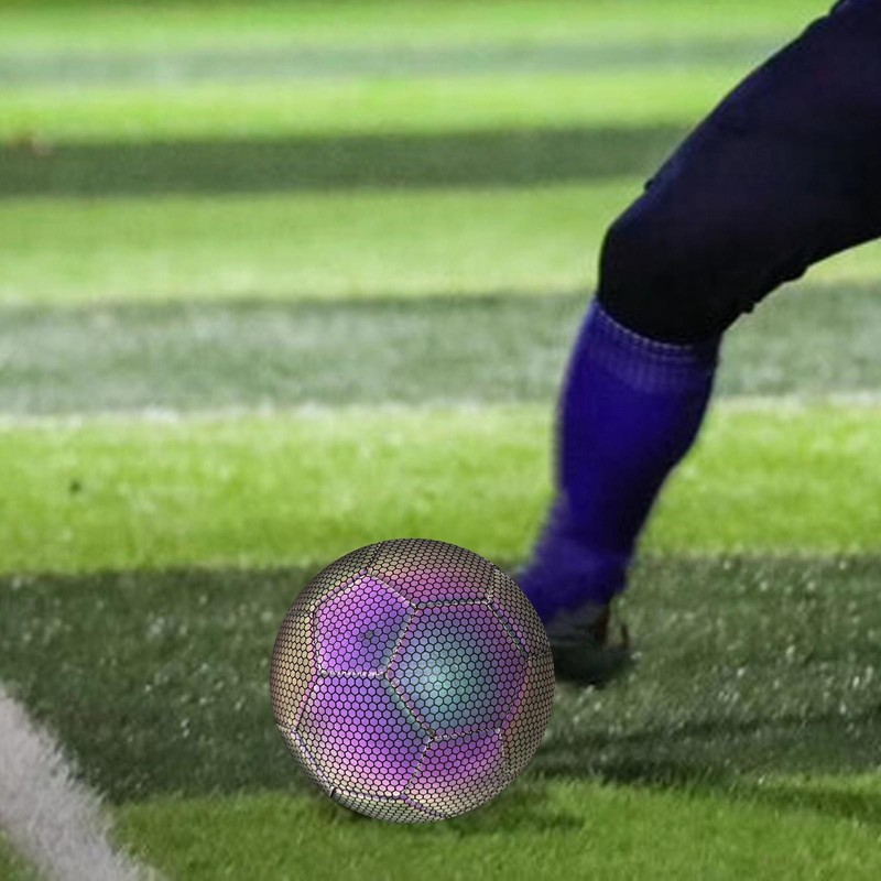 Holographic Reflective Soccer Ball Luminous Size 5 PU Leather Football Official