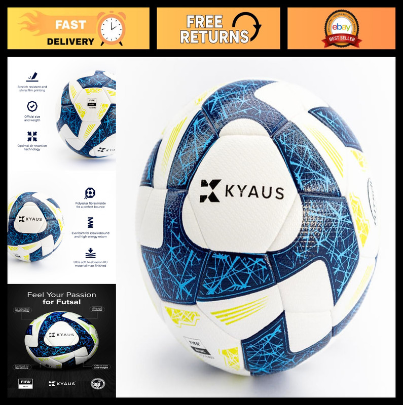 Indoor Futsal Ball Size 4 – White & Blue, FIFA Certified, Durable, Low Bounce, P