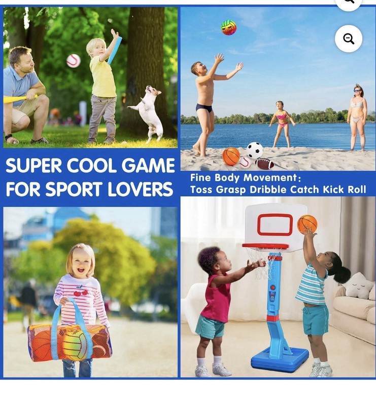 Balls Set for Kids with Bag Includes Football Soccer Basketball Baseball Volleyb gallery