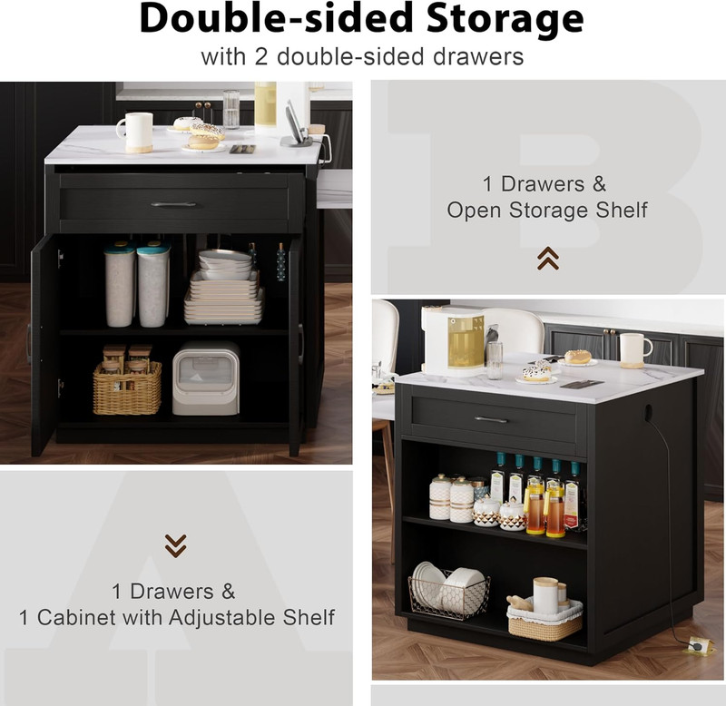83" Kitchen Island with Extendable Dining Table,2-Tone Kitchen Table W/Double-Si gallery