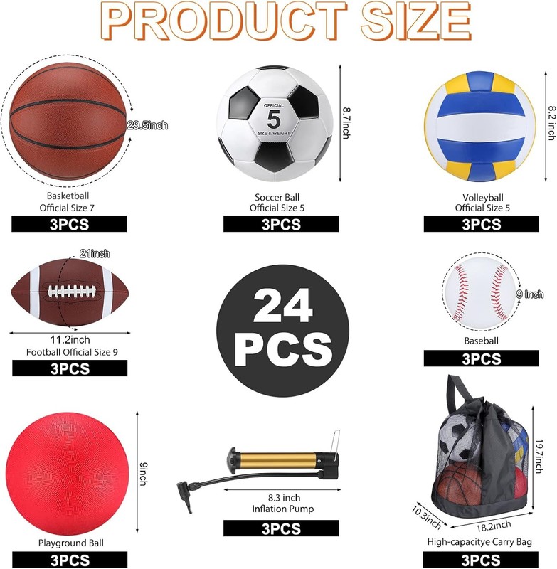 Leyndo 18 Pcs Sport Balls Bulk Set Basketball Football Soccer gallery
