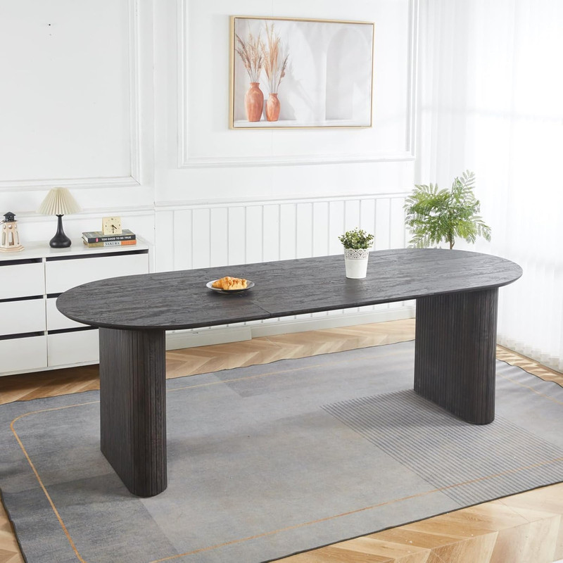 Modern Extendable Oval Dining Table for 4-6 with Leaves – Black Finish