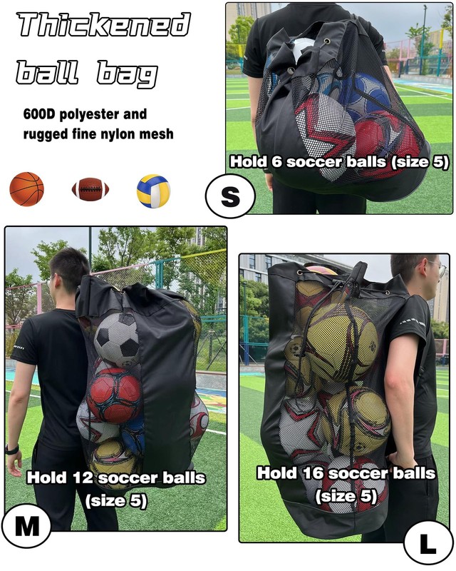 VIPOKO 1/2pcs Soccer Ball Bag,Adjustable Shoulder Strap Extra Large, Black gallery