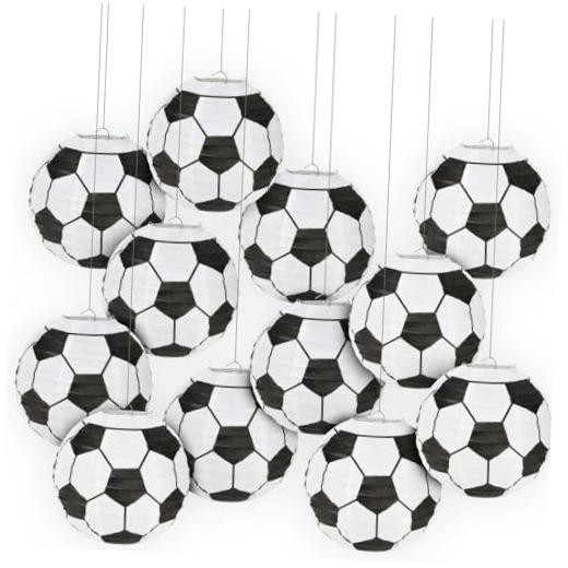 8 Inch Soccer Ball Paper Lanterns for Kids Birthday Parties, Sports 12 Piece