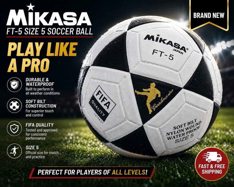 Mikasa FT-5 Official Size 5 Soccer Ball Black White Ball Football