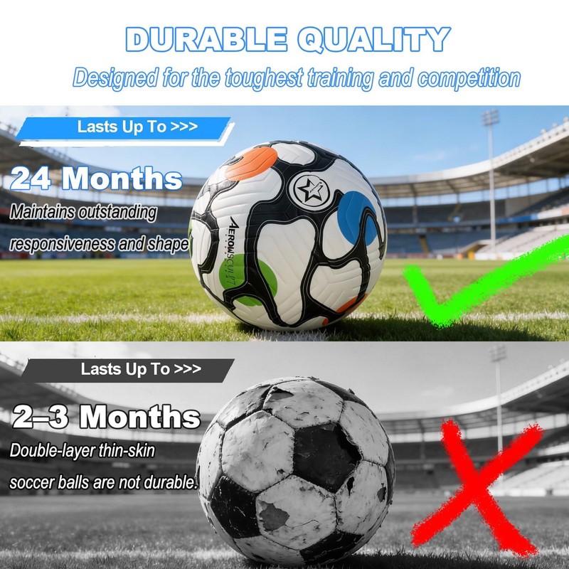 Soccer Ball Size 5,Waterproof PU Leather,Seamless Surface,Official Match Ball... gallery