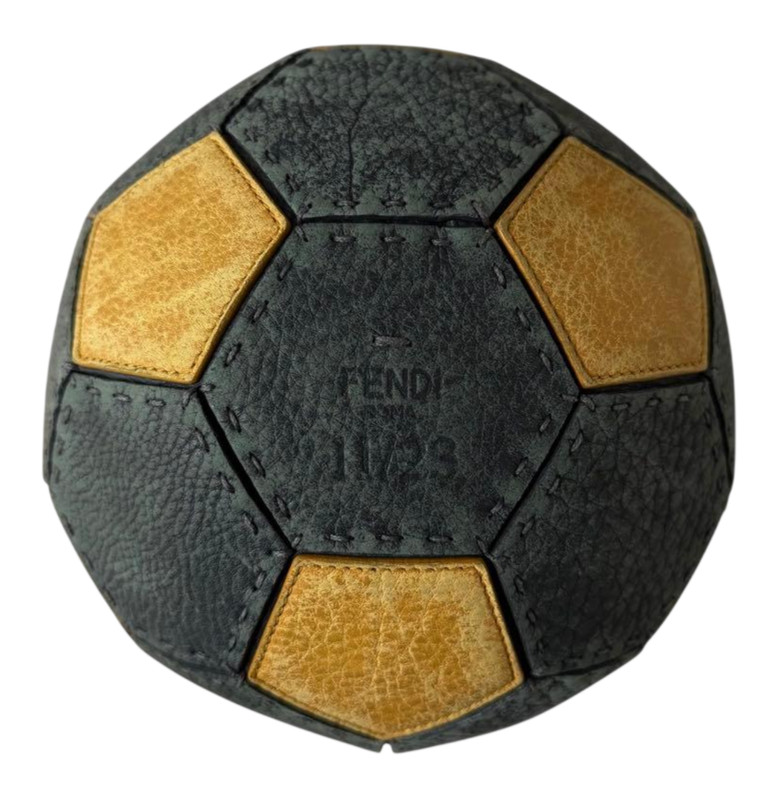 FENDI Selleria Leather Soccer Ball Gray & Yellow Made in Italy