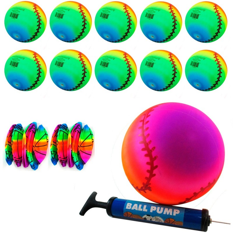 12 Pack Rainbow Inflatable PVC Balls 9″ with Free Pump Beach Pool Party Outdoor