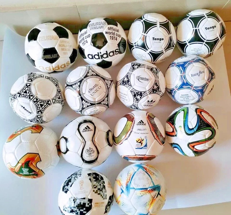 ADIDAS HISTORICAL MINI BALL SET OF 14 PCS FIFA WORLD CUP 1970 TO 2022 SIZE _ 1