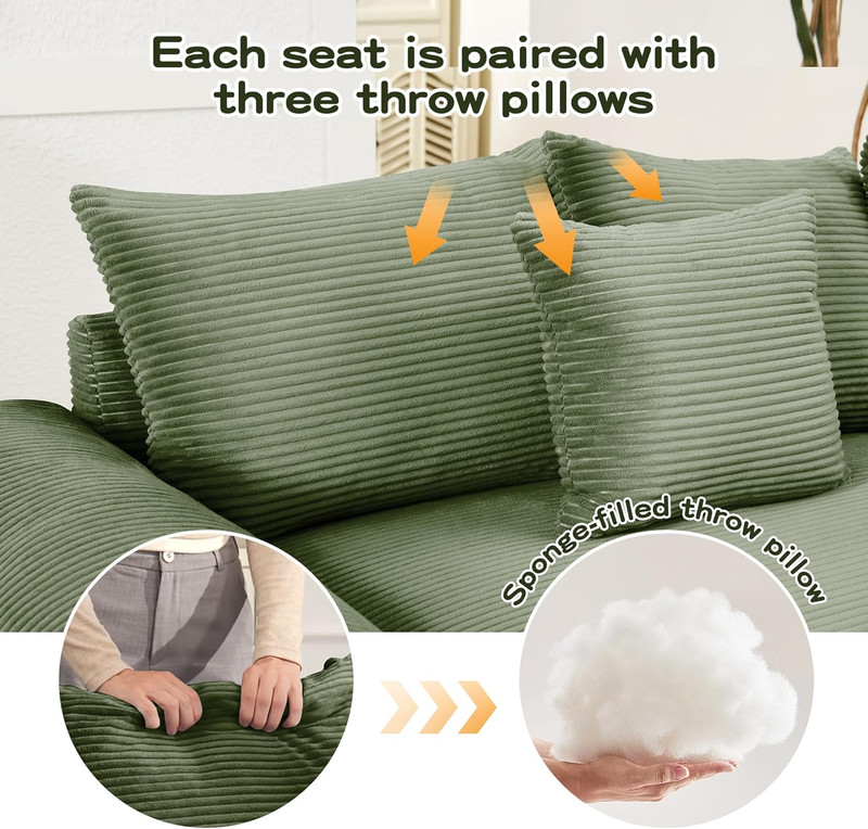 Chic Green Modular Sectional Sofa with Plush Armrests & Cozy Pillows gallery