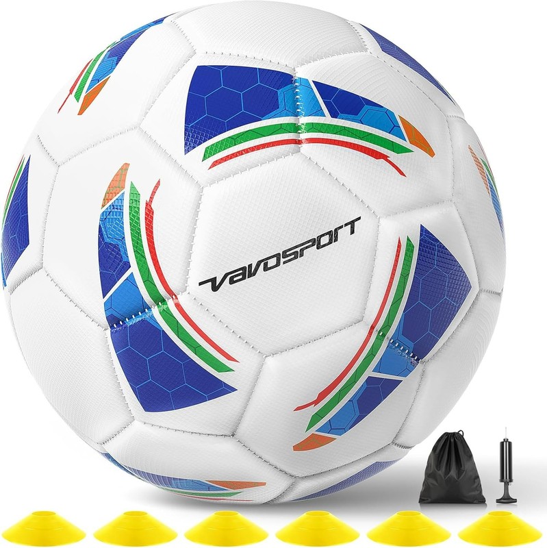 Soccer Ball Set – Official Size 5 Soccer Balls with Pump & 6 Cones, Waterp